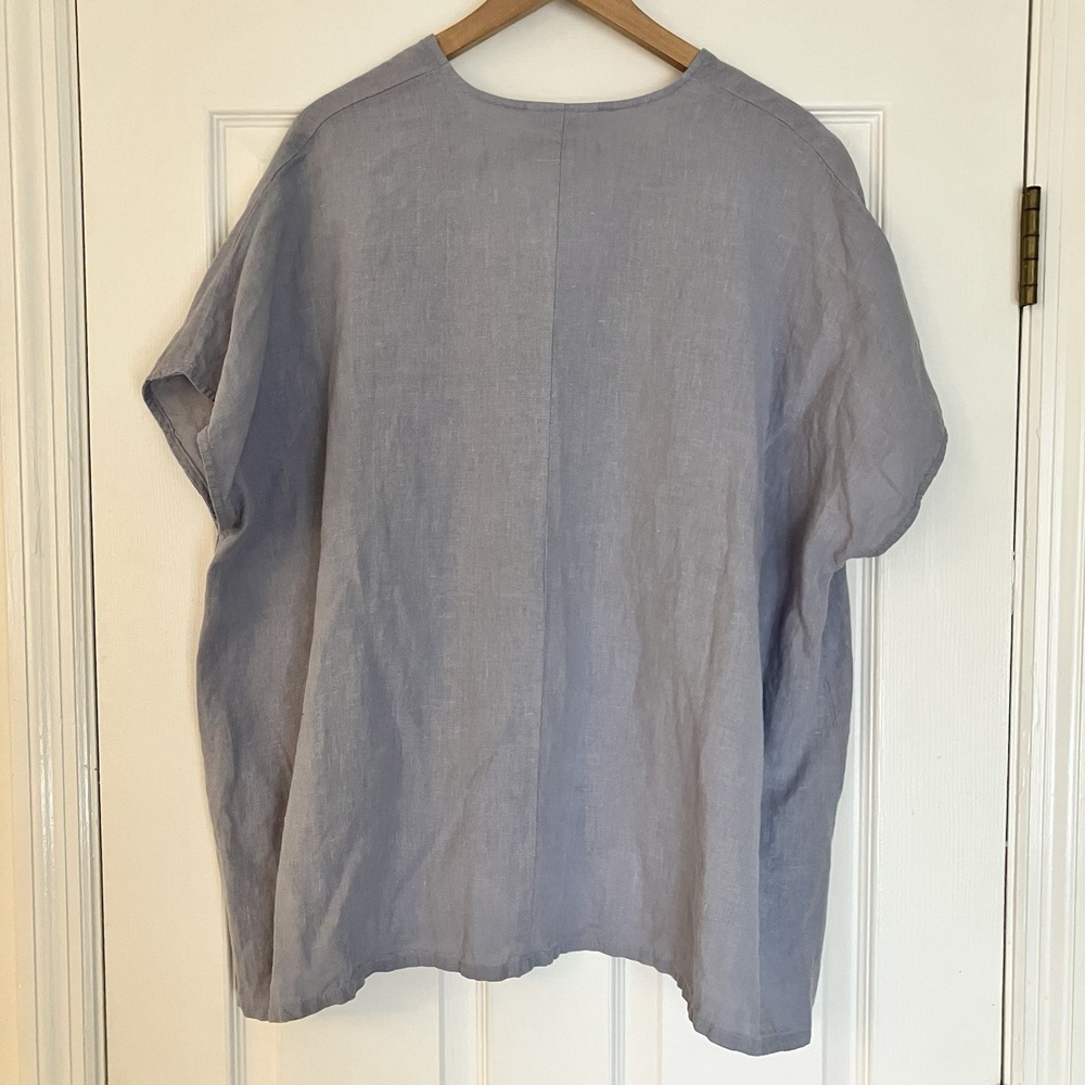 Bryn Walker 100% Linen Caftan Top Shirt Medium Blue Boxy Dolman Lagenlook Blouse - Picture 2 of 9